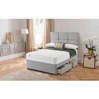 Silentnight Rio Miracoil Cushion Top Divan Bed Set, Double, Matching Castello Headboard, Half Ottoman Storage, Sandstone