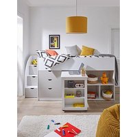 Very Home Mico Mid Sleeper Bed With Pull-Out Desk And Storage With Mattress Options (Buy &Amp; Save!) - White/Grey - Bunk Bed With Standard Mattress
