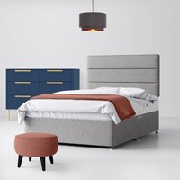 Double - Divan Bed and Cornell Lined Headboard - Light Grey - Fabric - 4ft6 - Happy Beds