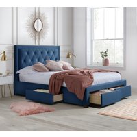Woodbury - Double - 4 Drawer Storage Bed - Blue - Velvet - 4ft6 - Happy Beds