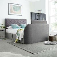 Sherlock - Super King Size - Side-Opening Ottoman Storage Electric TV Bed - Light Grey - Velvet - 6ft - Happy Beds