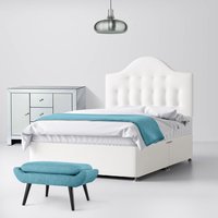 Small Double - Divan Bed and Victor Buttoned Headboard - White - Fabric - 4ft - Happy Beds