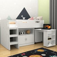Kudl White Mid Sleeper with Desk and Cupboard - 3ft Single